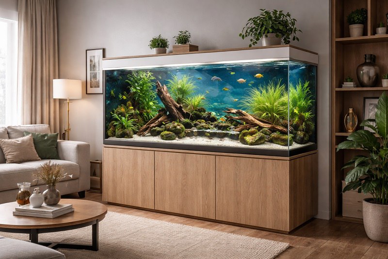 Как правильно выбрать большой аквариум. Особенности ухода за
							большими емкостями. Преимущества аквариумов объемом 300-400 литров.